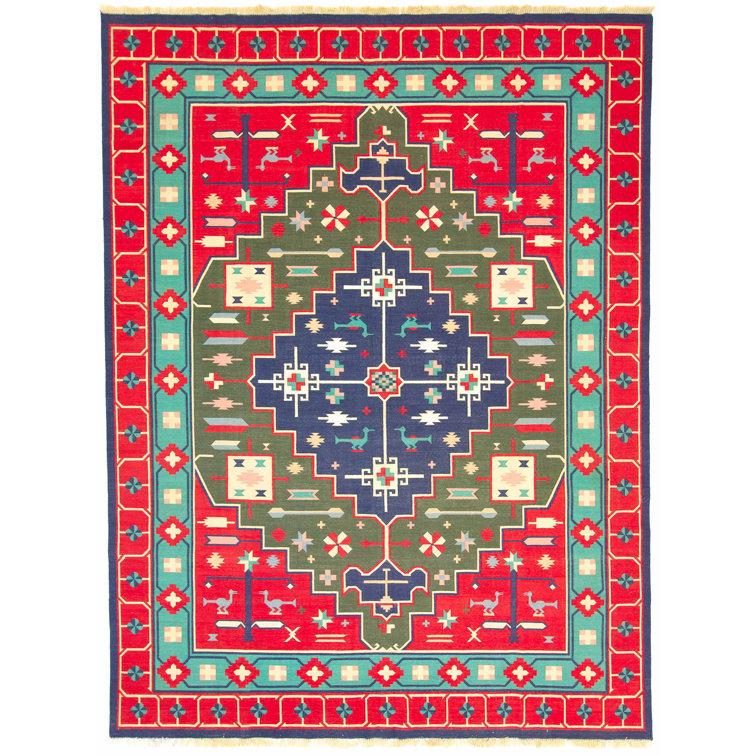 Carpetfine Handmade Kilim Wool Red/Blue/Green Rug Wayfair.co.uk
